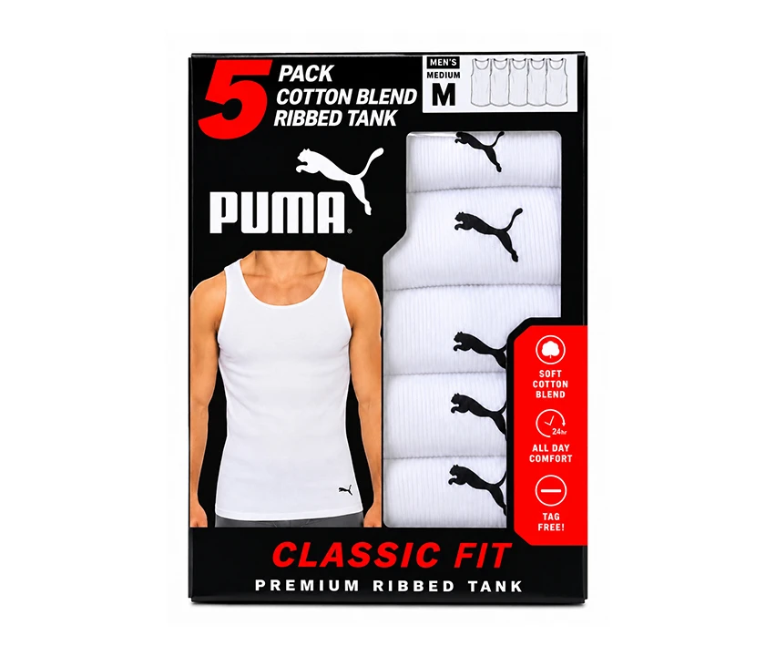 PACK 5 CAMISETAS BLANCAS ALGODÓN PUMA TALLA M's foto | Javi Sports Shop |  BizneCubano